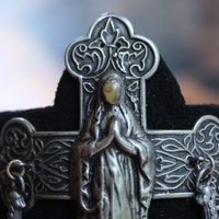 OOAK Marian Cross Cuff Bracelet with Unique Dimensional Cross,Antique Sterling Medallions,Bead Point Crosses