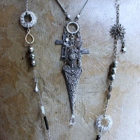 The Armor of God Necklace with Antique Sterling Filigree Sword & Sheath, Sterling Engraved Connector,Sterling Shield & Dagger