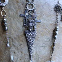 The Armor of God Necklace with Antique Sterling Filigree Sword & Sheath, Sterling Engraved Connector,Sterling Shield & Dagger
