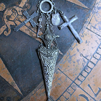 The Armor of God Necklace with Antique Sterling Filigree Sword & Sheath, Sterling Engraved Connector,Sterling Shield & Dagger