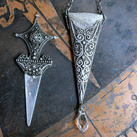 The Armor of God Necklace with Antique Sterling Filigree Sword & Sheath, Sterling Engraved Connector,Sterling Shield & Dagger
