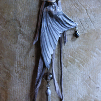 NEW! Divine Bird Necklace with Cast Bird Wing, Unique Chain and Leather Ties, Faceted Smoky Quartz, Vintage Chain Tassel