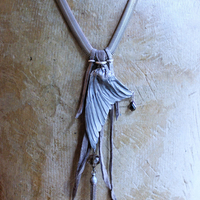 NEW! Divine Bird Necklace with Cast Bird Wing, Unique Chain and Leather Ties, Faceted Smoky Quartz, Vintage Chain Tassel