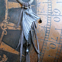 NEW! Divine Bird Necklace with Cast Bird Wing, Unique Chain and Leather Ties, Faceted Smoky Quartz, Vintage Chain Tassel