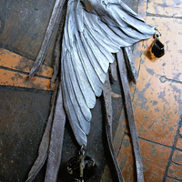 NEW! Divine Bird Necklace with Cast Bird Wing, Unique Chain and Leather Ties, Faceted Smoky Quartz, Vintage Chain Tassel