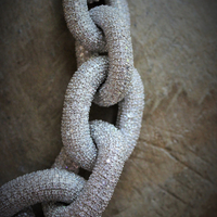Amazing Vintage Sterling White Topaz Link Chain Necklace w/Silver Metallic Cord Chain,Sterling End Caps,Sterling & Pearl Toggle Closure