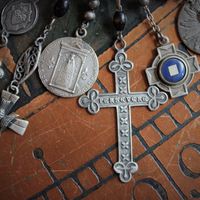 Antique Prayer Box Pendant Necklace w/Inset Antique French Medals,Antique Relic Medal,Antique Sterling Peace Dove & 4 Way Cross,Rare Antique French Sterling Our Lady of Moulins Medal & Much More!