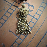 Faceted Natural Ruby & Faceted Smoky Topaz Necklace & Earring Set w/Antique Goldfill Cross, Antique Chain & Chain Tassel