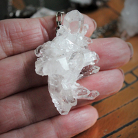 Clear Evidence Necklace w/Amazing Clear Rock Quartz Clusters, Antique Sterling & Rolo Chain,Sterling Bar Link Connector