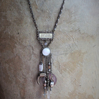 The Druidess Necklace with 1916 Druidess Badge, Antique Link Chain, Sterling Quartz Point & Crescent Moon Sceptor, Antique Moon Glow Cabochon & Much More!