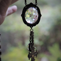 Amazing OOAK Antique Faceted Rock Crystal Necklace Set with Elaborate Antique Tassel, French Medals & Cross, and Antique Floral Link Chain