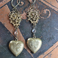 Antique Etruscan Findings & Vintage Heart Lockets Earrings - 50% Off w/purchase of matching necklace!