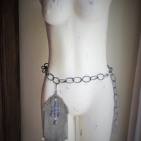 Antique Whiting & Davis Mesh Smart Phone/Essentials Hip Bag with French Crosses, Puffy Heart Drops,AntiqueTassel,Prong Set Faceted Crystals Connectors & Unique Antique Chain