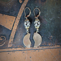 Antique Mizpah Earrings with Antique Mizpah Coin Halves, Antique Prong Set Faceted Rhinestone Findings & 14K Gold Fill Earring Wires