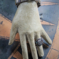 Price Reduced! Antique Custom Sterling Multiple Sapphire Gemstone Bracelet and Ring Set w/Antique French Cross, Antique Medals, Antique Sterling Tassel