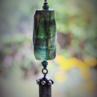 SOLD to J Joy & Happiness Necklace with Incredible Checkerboard Faceted Blue Green Tourmaline Gemstones,Polished Turquoise,Leather Tassel & Chain