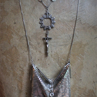 NEW! Antique French Medal Chain Necklace with Rare Antique Sterling Thumb Rosary & Crucifix