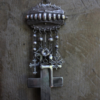 Antique Sterling Engraved Cross Necklace with Antique Sterling English Brooch Finding,Antique Sterling Crosses,Sterling Chain,Antique Faceted Crystal Connector