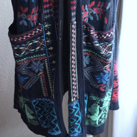 NEW! Vintage Biya by Johnny Was Long Embroidered Open Front Vest with Front Pockets