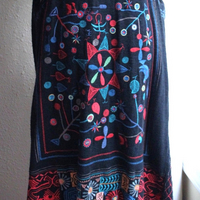 NEW! Vintage Biya by Johnny Was Long Embroidered Open Front Vest with Front Pockets