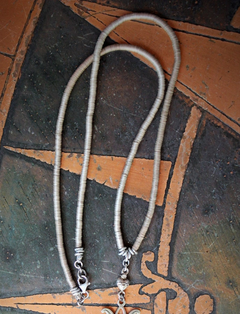 Antique French Marian Necklace w/RARE Tiny Antique 1800's French Metal Sequin Chain,Sacred Heart Connectors,Antique Crystal Tear Drop