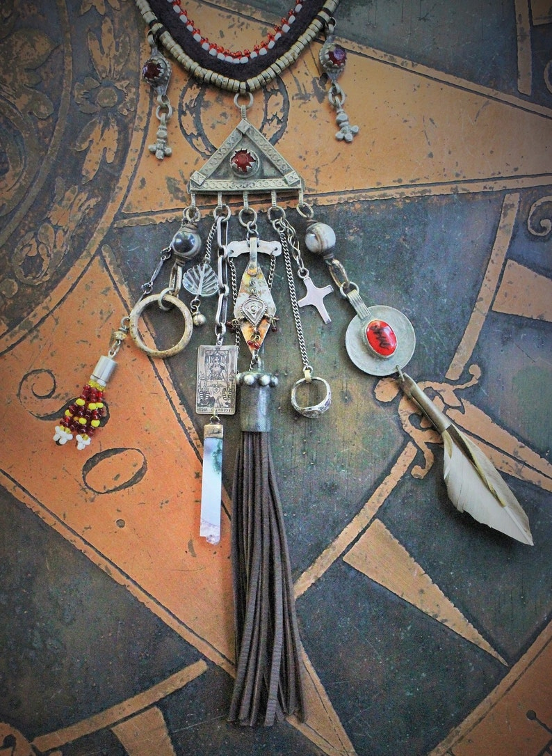 The Journey Necklace w/Antique Kuchi Gypsy Findings,Sterling The Chariot Tarot Medal,Antique Sterling Found Child's Ring +Much More!