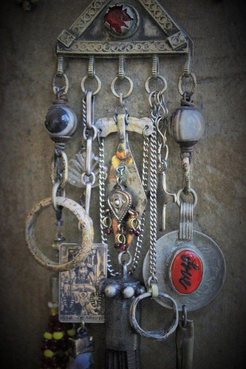 The Journey Necklace w/Antique Kuchi Gypsy Findings,Sterling The Chariot Tarot Medal,Antique Sterling Found Child's Ring +Much More!