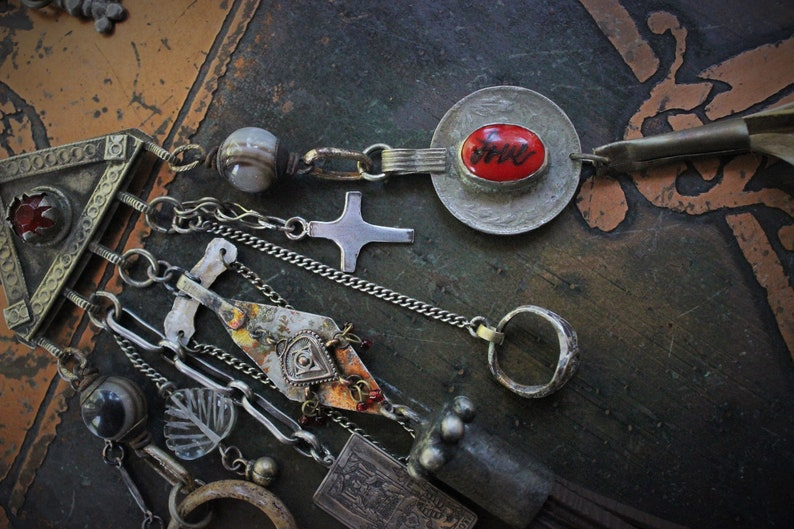 The Journey Necklace w/Antique Kuchi Gypsy Findings,Sterling The Chariot Tarot Medal,Antique Sterling Found Child's Ring +Much More!