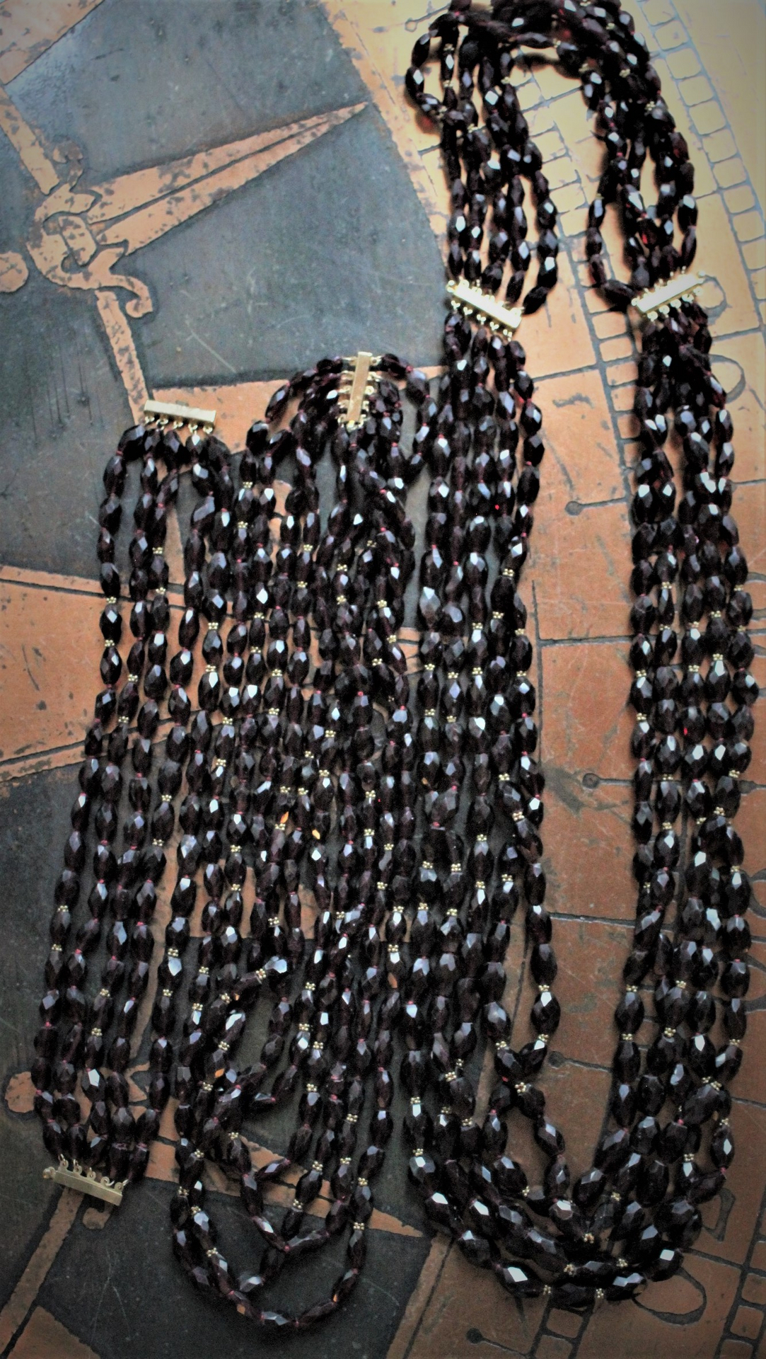 SOLD to J Incredible Faceted Pyrope Garnet Set with 2 Necklaces & 2 Bracelets, 14K Beads and Clasps
