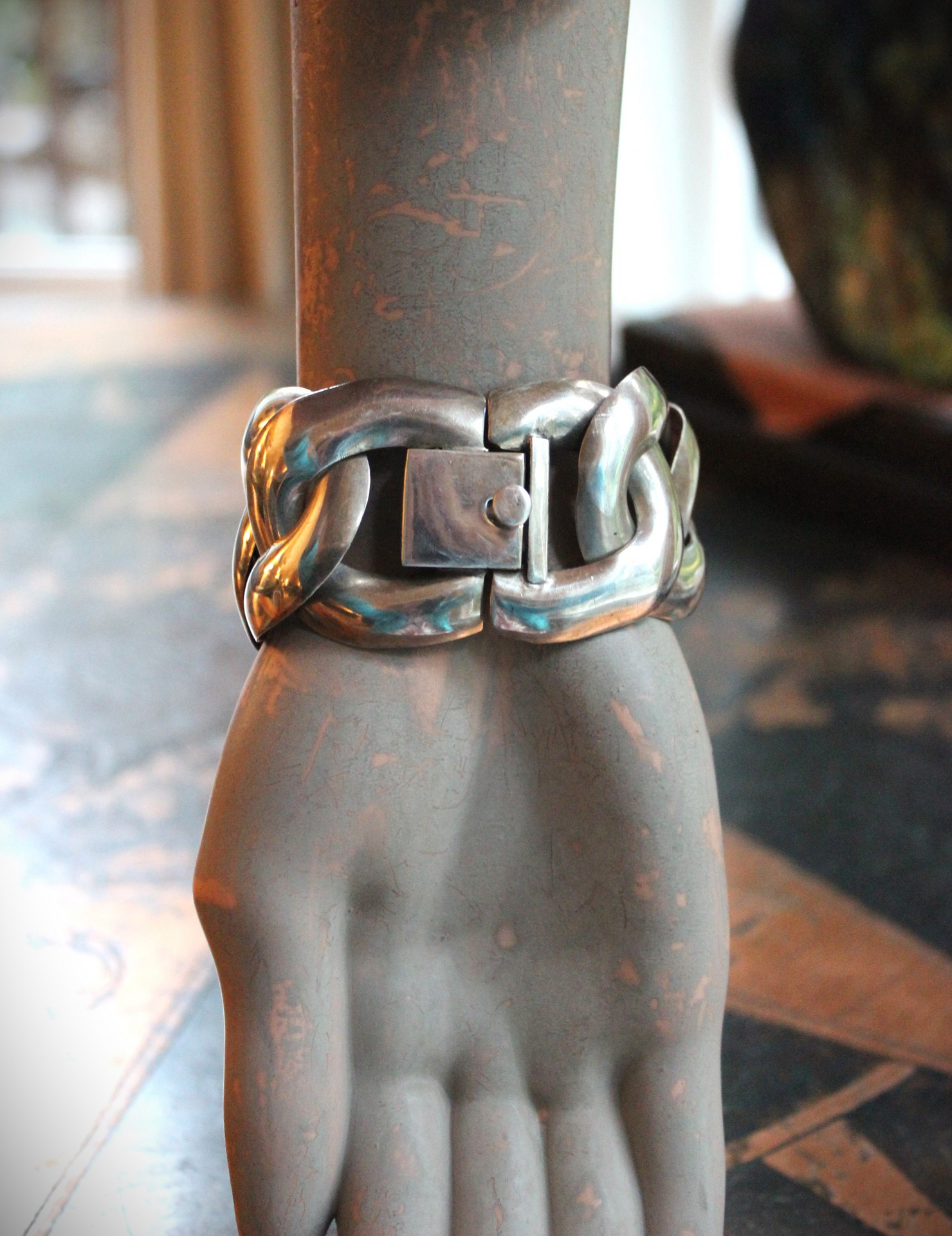 Exceptional Mid-Century Wide Sterling Taxco Articulating Link Bracelet  