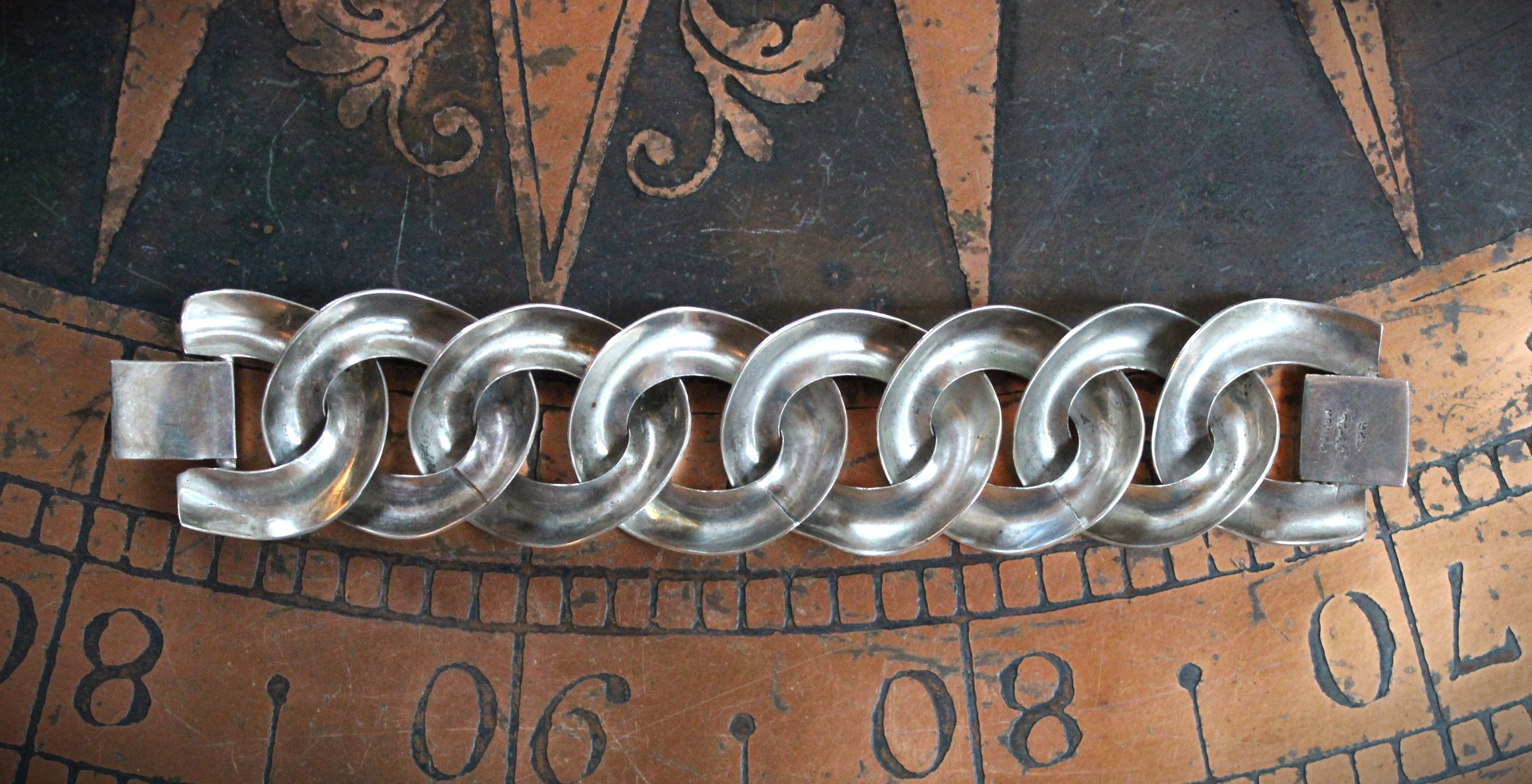 Exceptional Mid-Century Wide Sterling Taxco Articulating Link Bracelet  