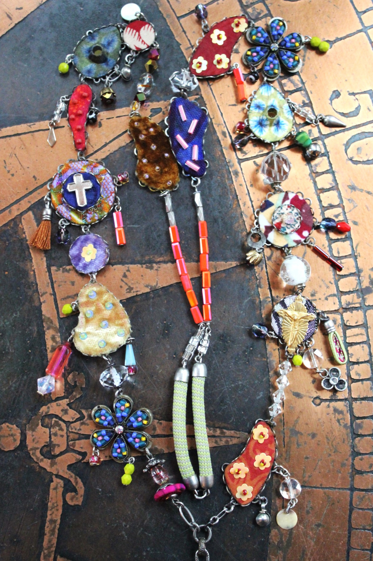 SOLD to J The Color of Thoughts Necklace with Intricate Goddess Pendant, Dozens of Unique Artisan Findings, Drops, and Beads