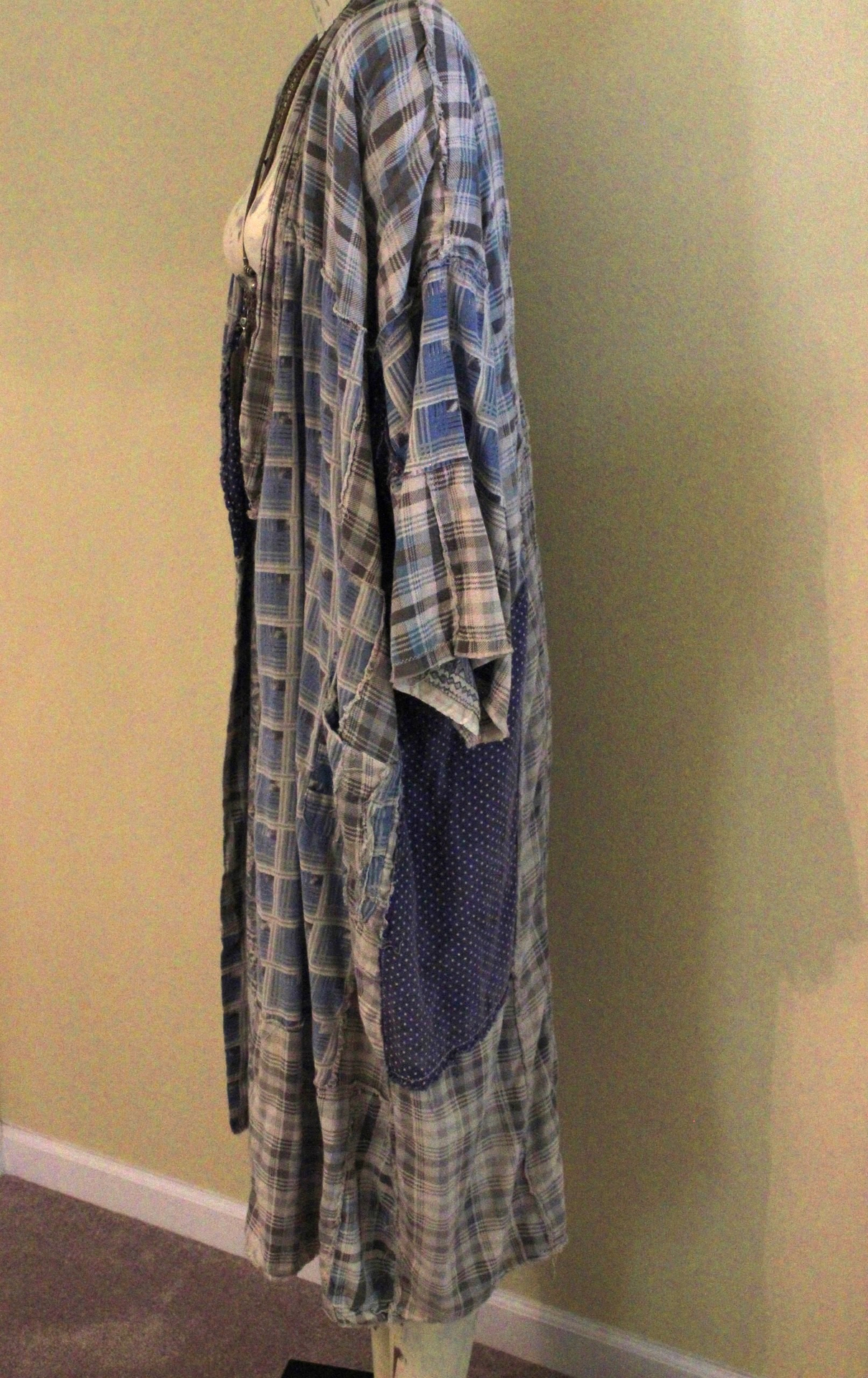 Magnolia Pearl Patchwork Cotton Bohemian Open Front Duster with Front Pockets 