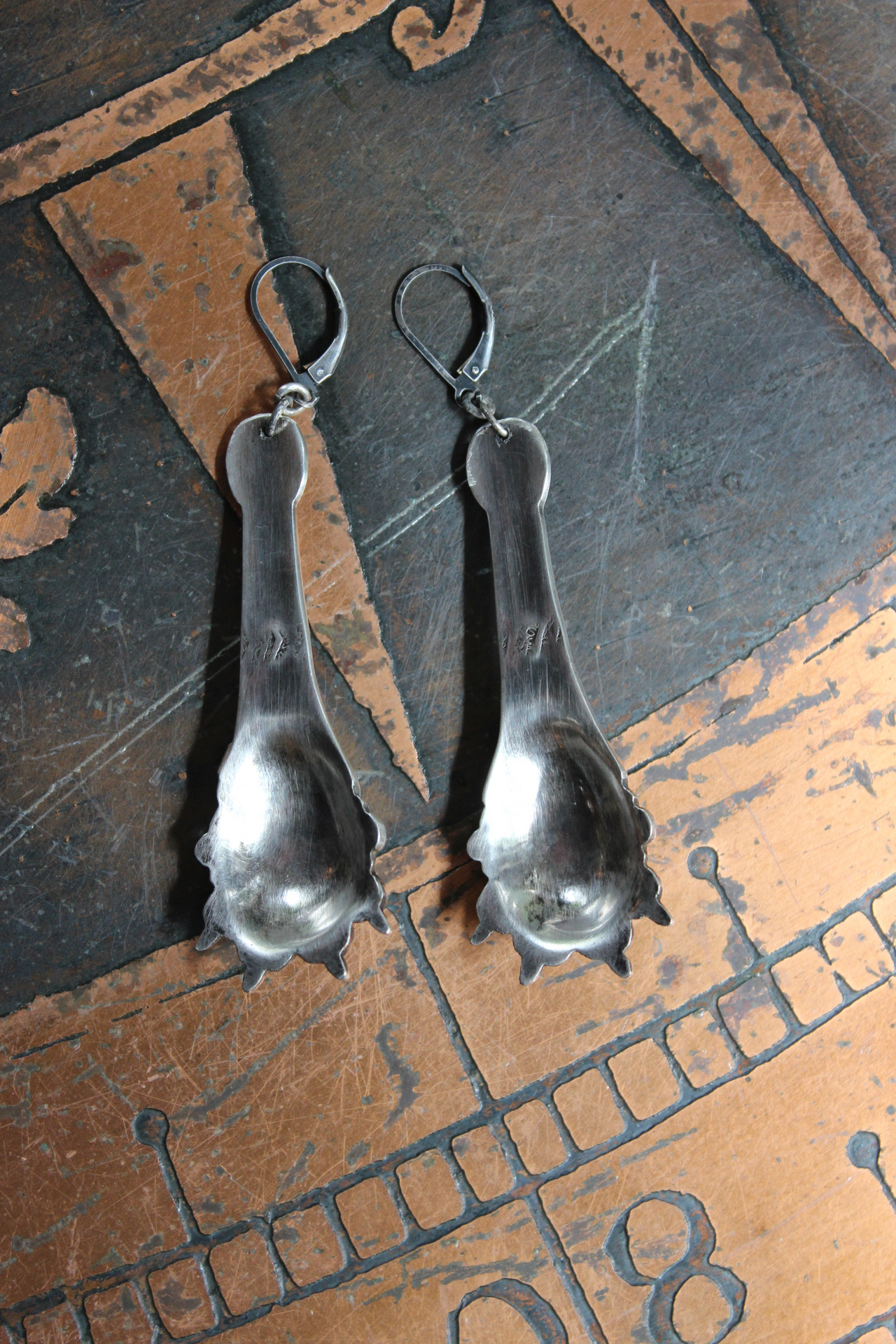 Antique French Sterling Lion Paw Earrings with Sterling Leverback Earring Wires
