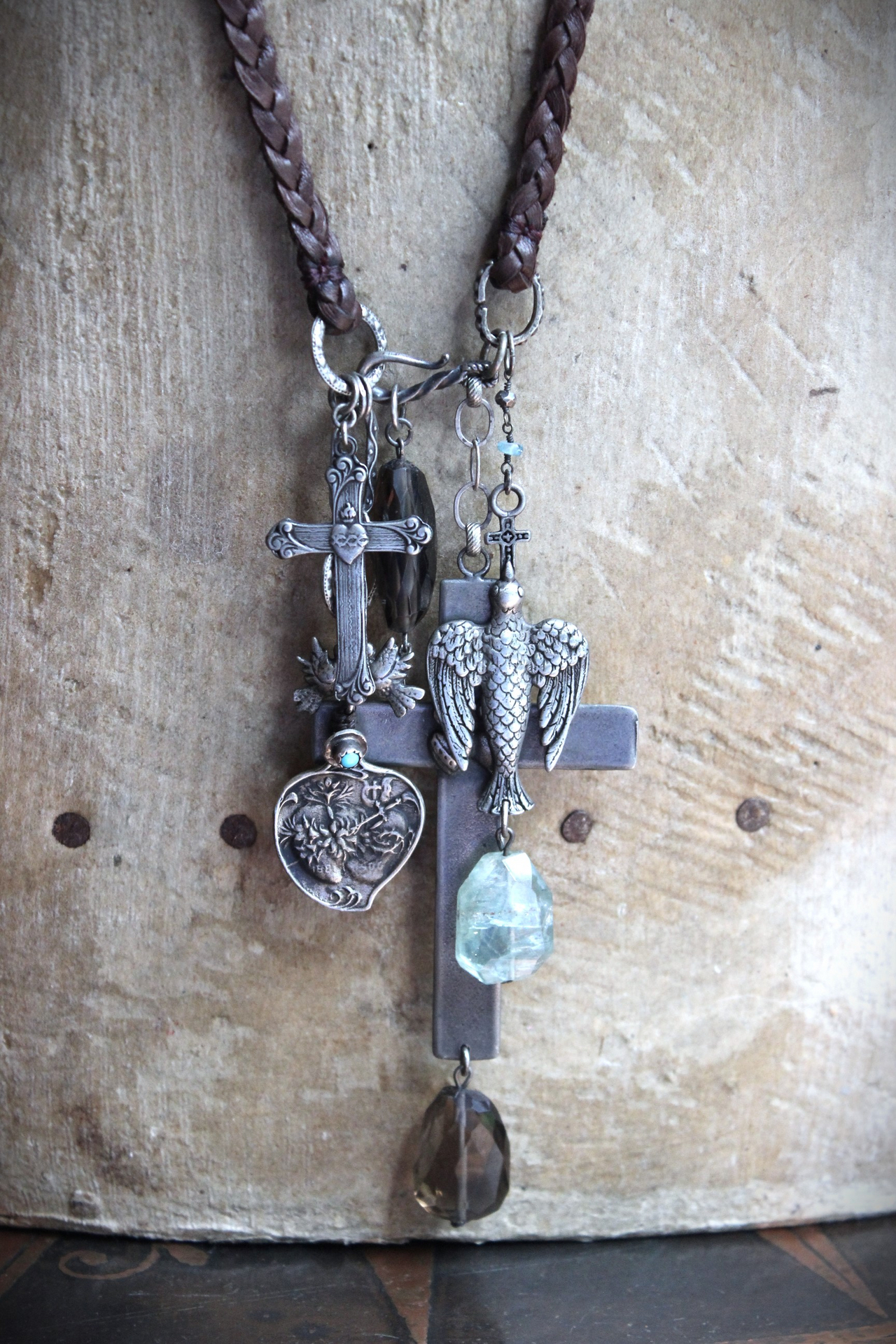 NEW! Enter the Heart Necklace with Rare Sisters of the Cenacle Sacred Heart Cross, Dove of Peace Medal,Sacred Heart Medal, Faceted Smoky Quartz & More!