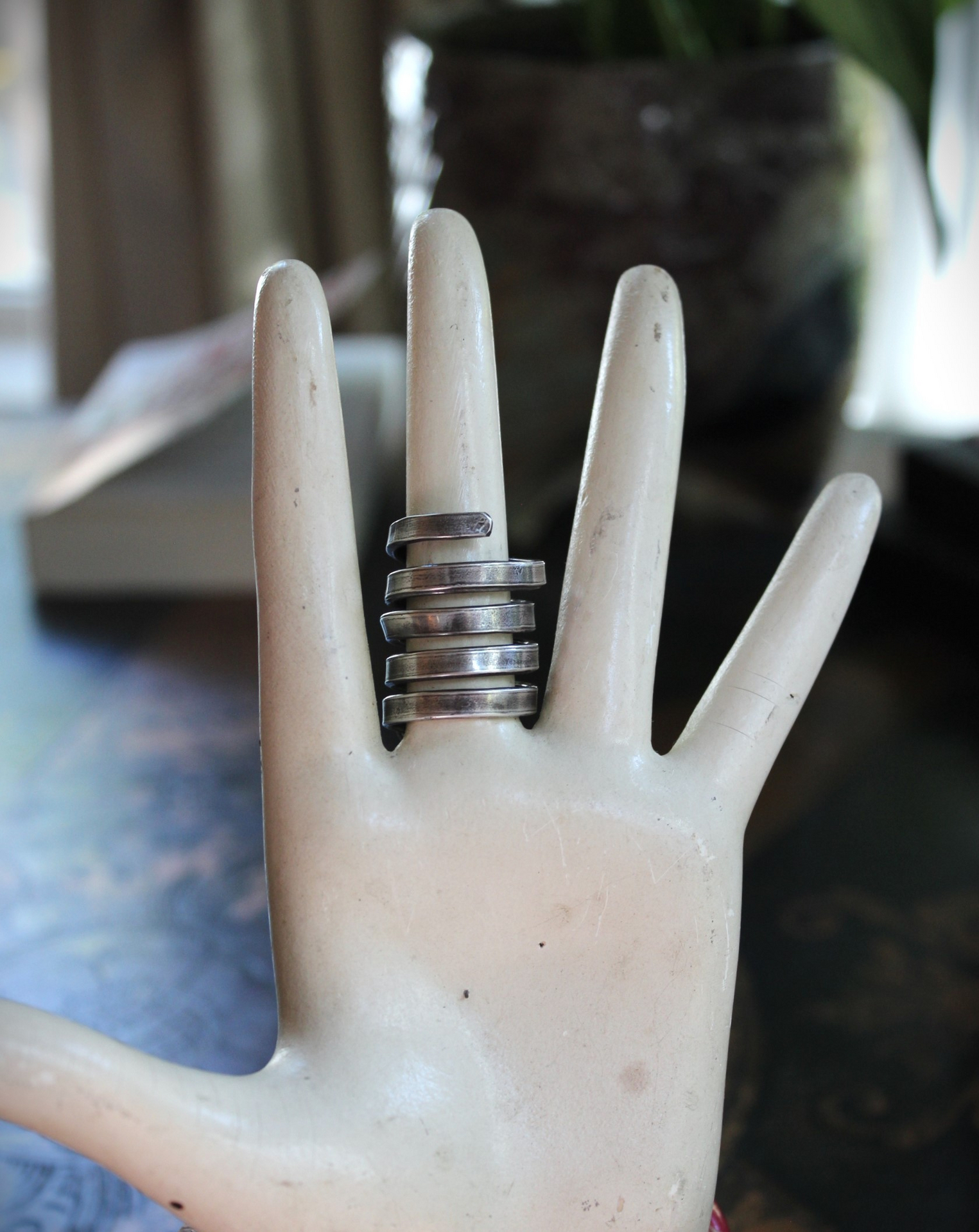 Wide Solid 999 Sterling Artisan Wrap Ring with Multiple Tiny Antique Medals, Sterling Crosses, Faceted Rock Crystal Connectors
