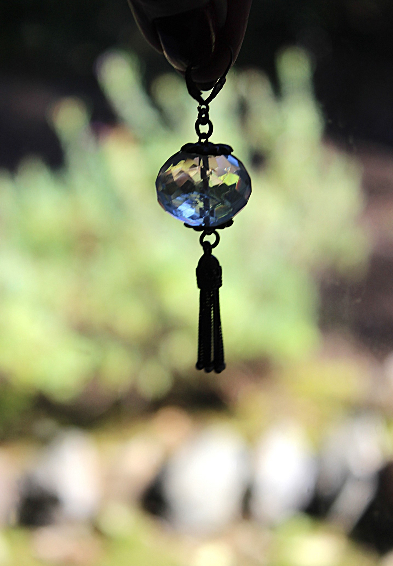 Better Things Earrings with Faceted Clear Rock Quartz,Unique Bead Point Caps, Sterling Foxtail Chain Tassels, Sterling Earring Wires
