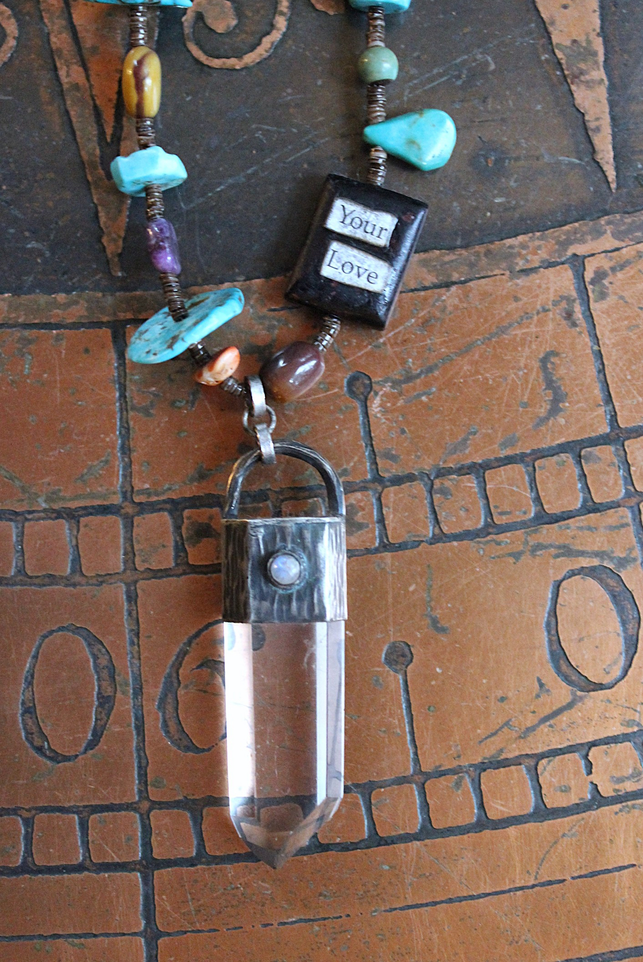 Mind, Body, Spirit Necklace Set w/Sterling Capped Water Clear Quartz Point,Butter Soft Leather Tassel & Amazing Antique Indian Beads