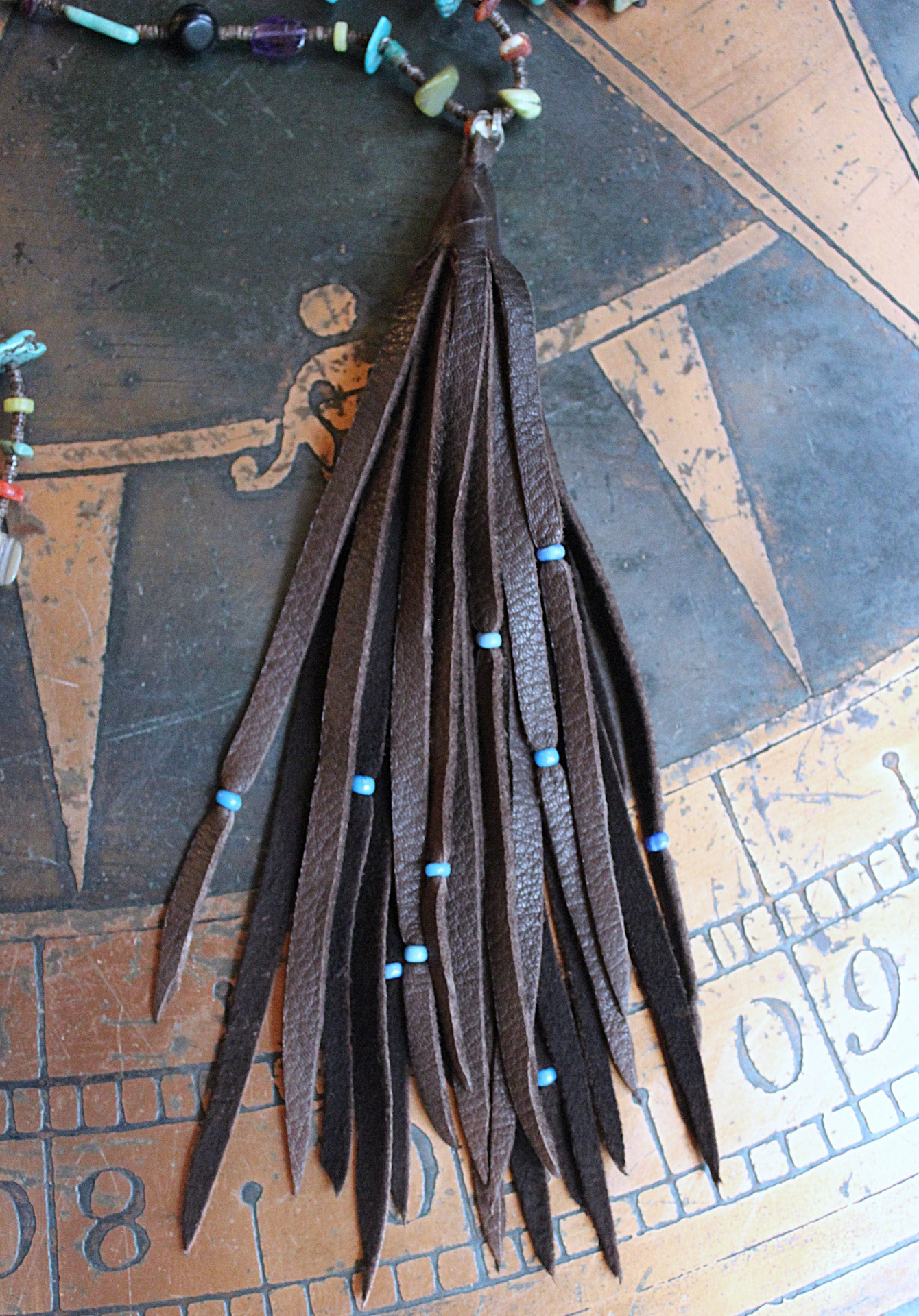 Mind, Body, Spirit Necklace Set w/Sterling Capped Water Clear Quartz Point,Butter Soft Leather Tassel & Amazing Antique Indian Beads