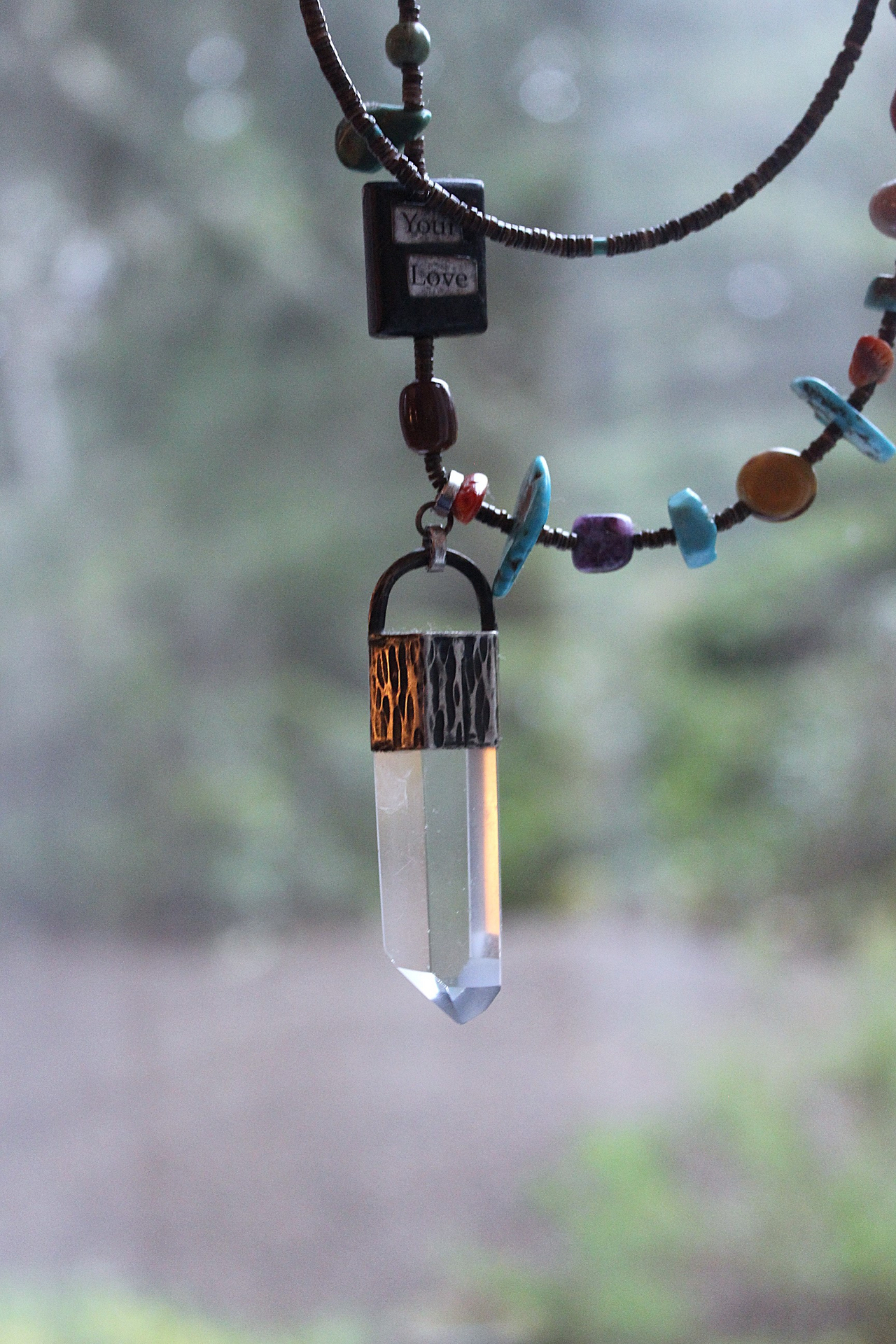 Mind, Body, Spirit Necklace Set w/Sterling Capped Water Clear Quartz Point,Butter Soft Leather Tassel & Amazing Antique Indian Beads