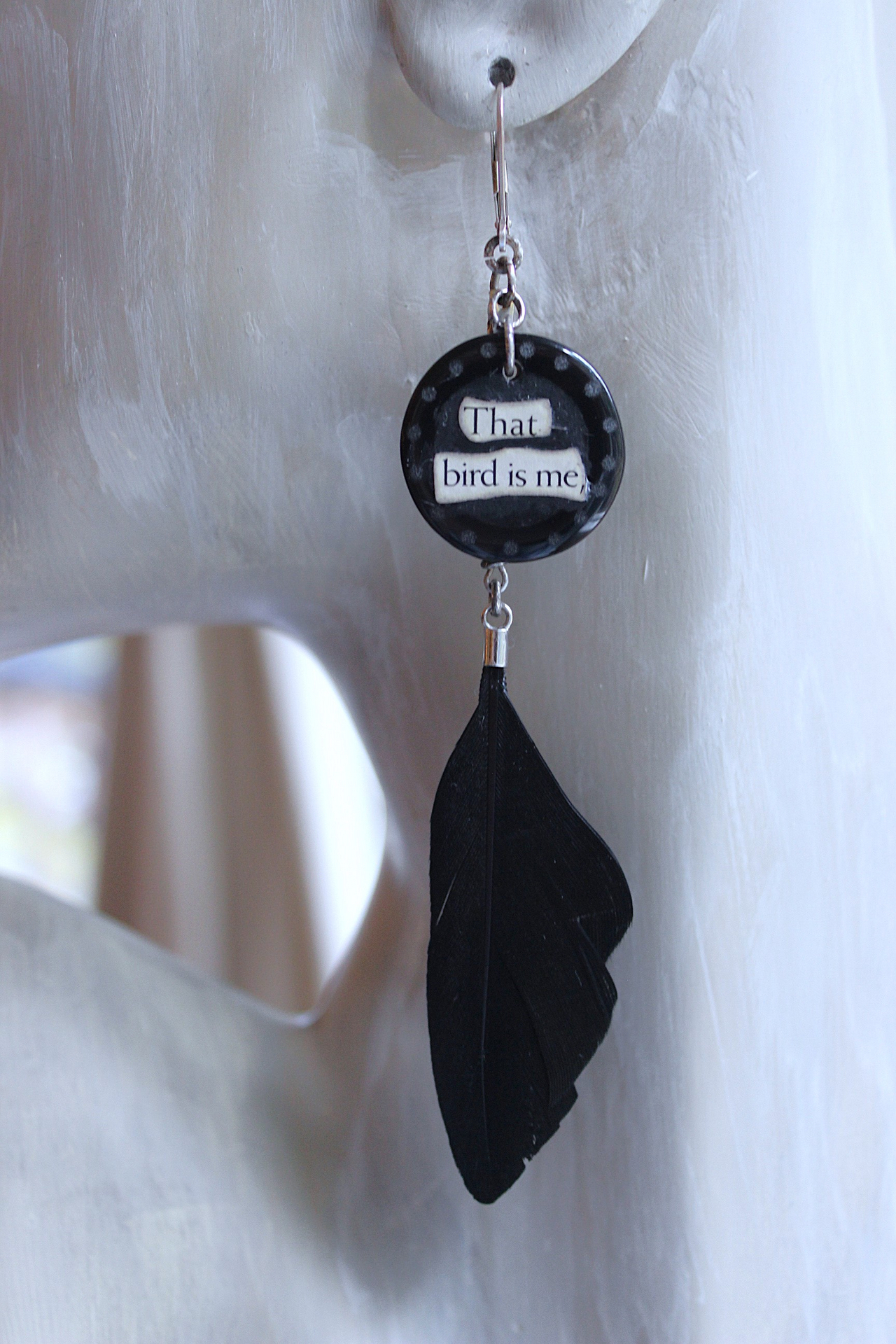 That Bird is Me Earrings with Sterling Capped Raven Feathers,Unique Onyx Findings,Sterling Earring Leverbacks