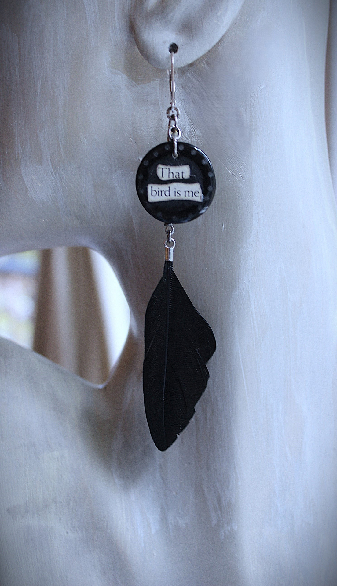 That Bird is Me Earrings with Sterling Capped Raven Feathers,Unique Onyx Findings,Sterling Earring Leverbacks