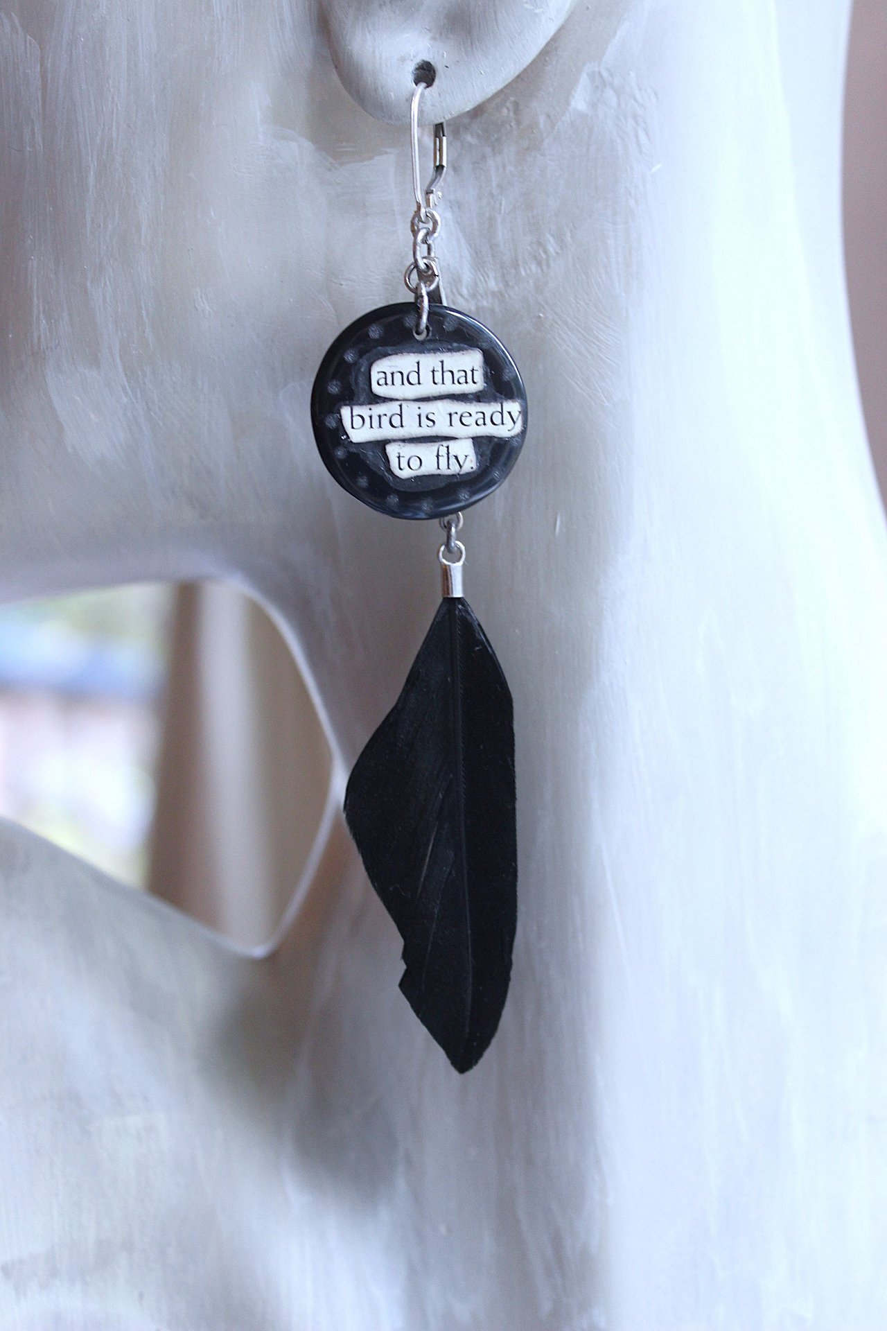 That Bird is Me Earrings with Sterling Capped Raven Feathers,Unique Onyx Findings,Sterling Earring Leverbacks