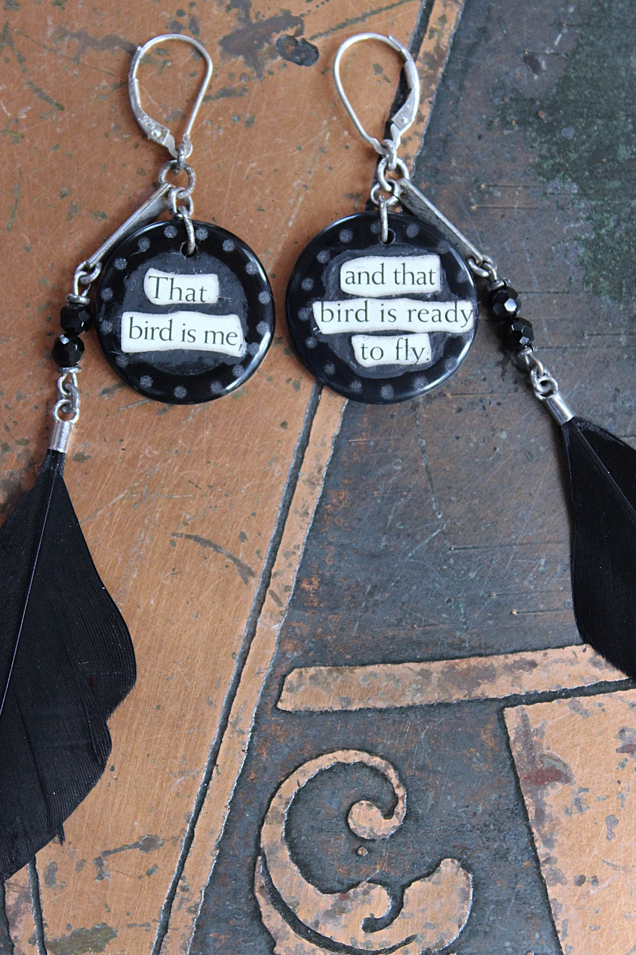 That Bird is Me Earrings with Sterling Capped Raven Feathers,Unique Onyx Findings,Sterling Earring Leverbacks