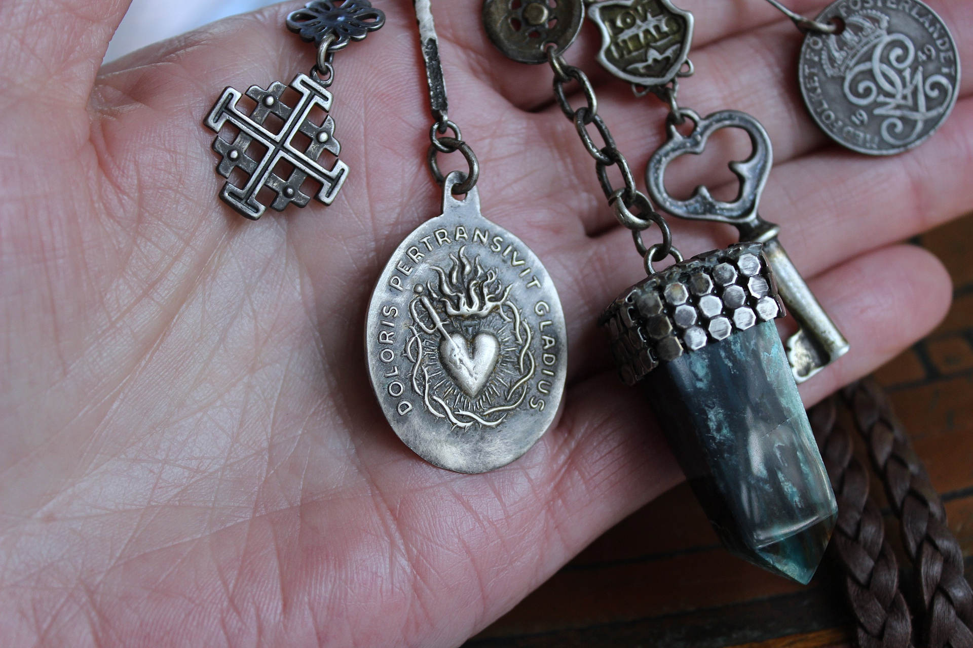 I Loved you to the End Necklace with Rare Quality Opalized Petrified Wood Pendant, SUPER RARE 1791 I Loved you to the End Sacred Heart Medal & Much More!