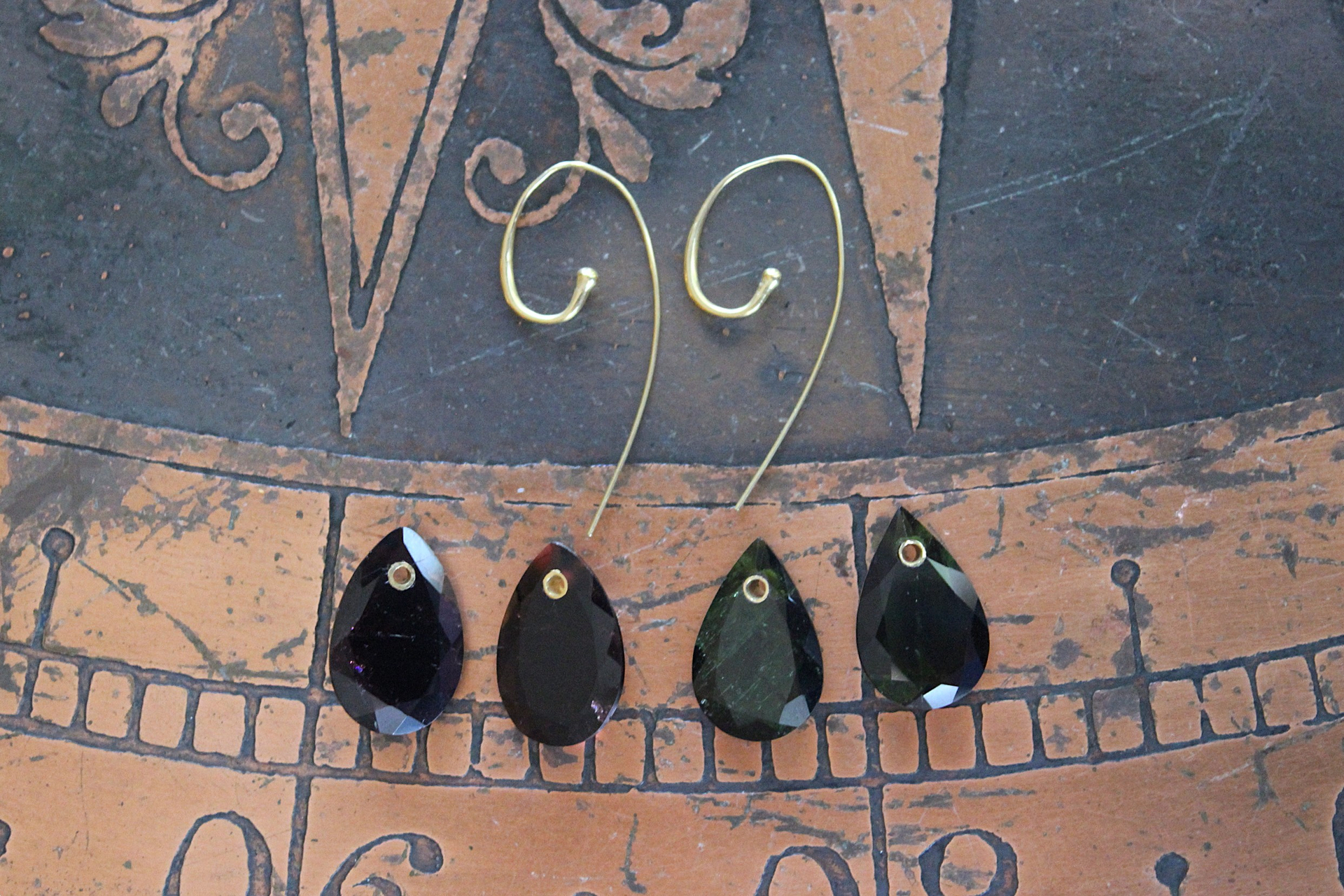 Sold to J  Unique 14K Gold Earrings with 2 Sets of Checkerboard Faceted Tourmaline Drops