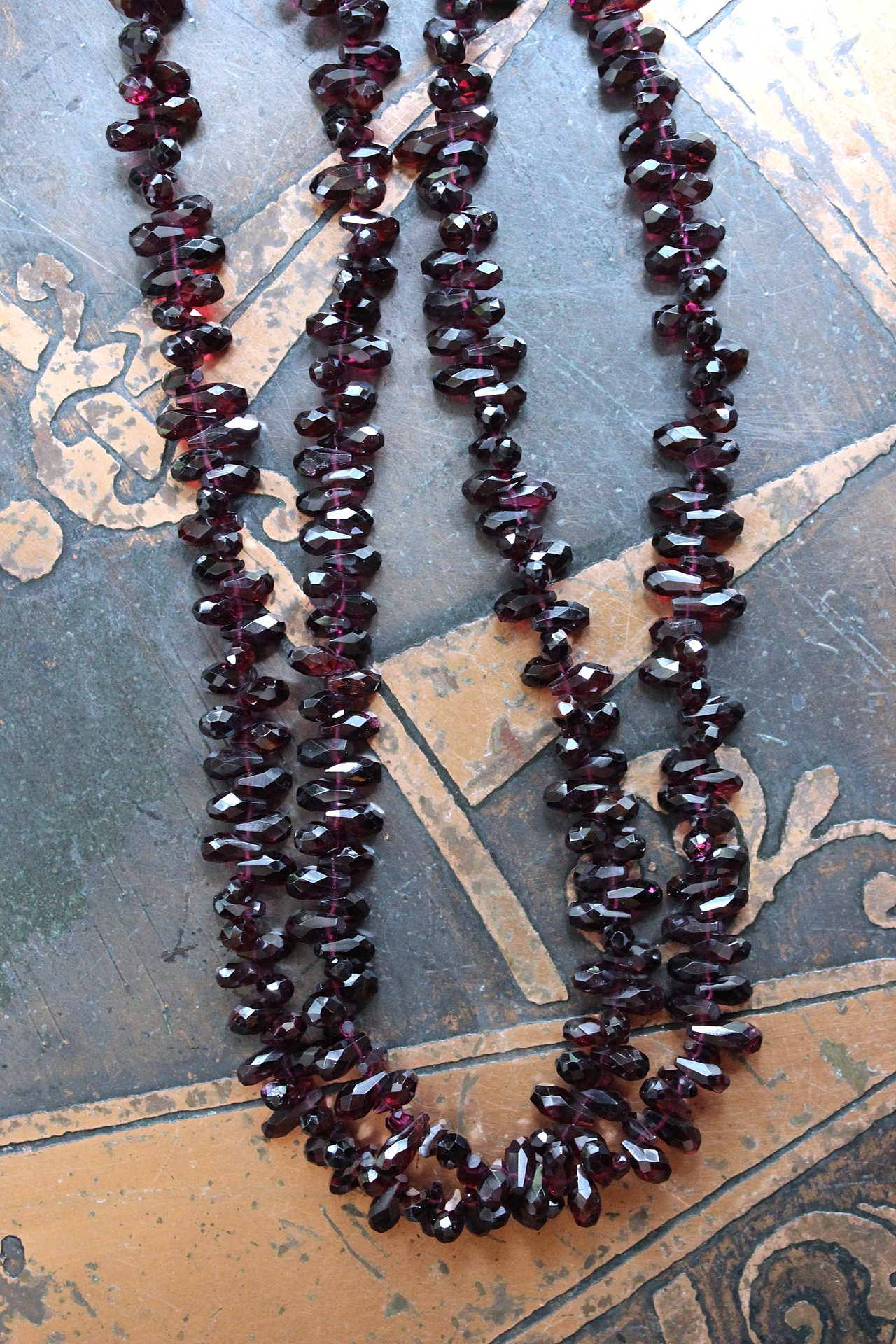 Courage and Hope Necklace with Hundreds of AAA Faceted Almandine Tear Drops, Unique Black Silk Tassel