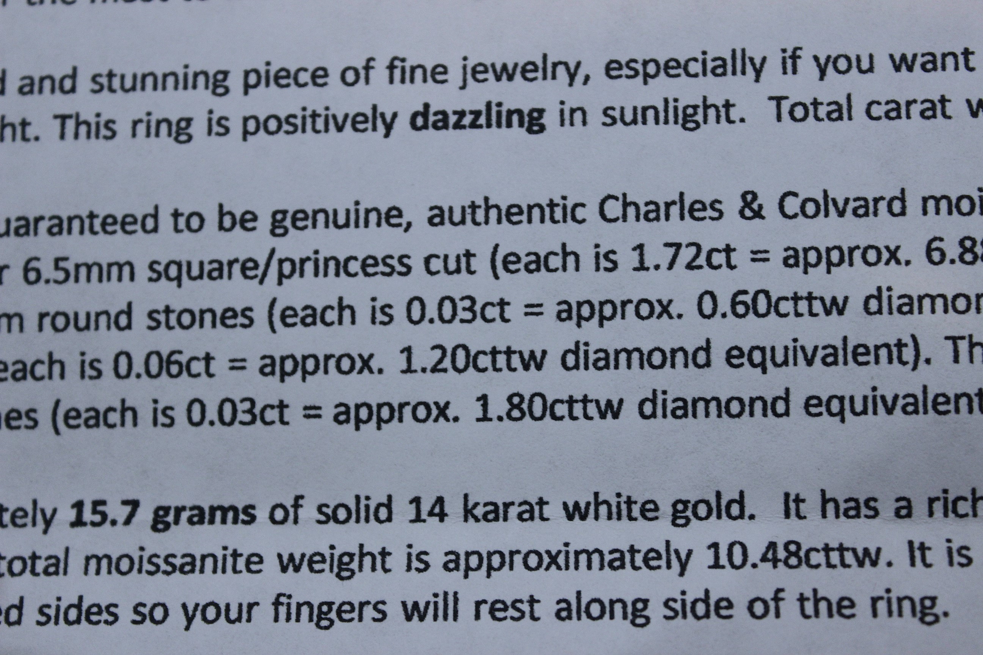 Custom Made One of a Kind 14 White Gold Certified Charles and Colvard 10.48 Carat Moissanite Ring
