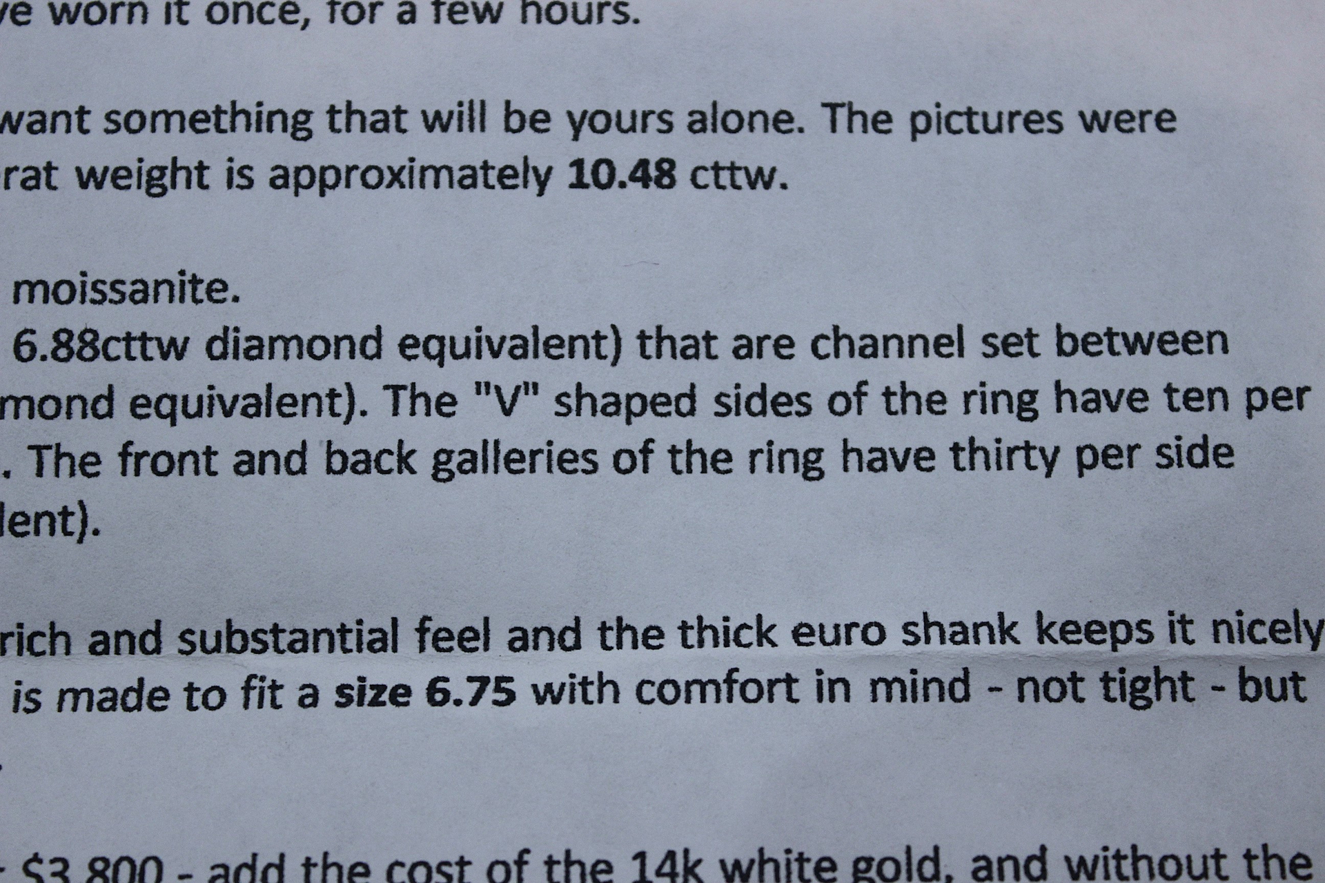 Custom Made One of a Kind 14 White Gold Certified Charles and Colvard 10.48 Carat Moissanite Ring