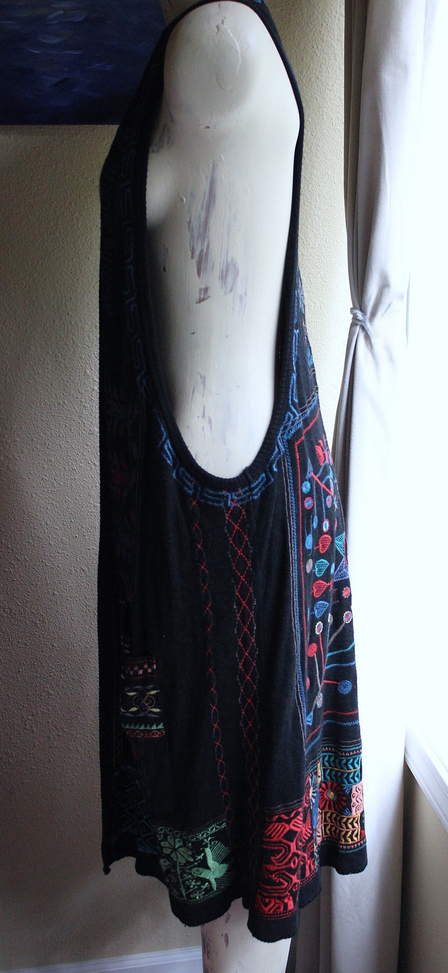 NEW! Vintage Biya by Johnny Was Long Embroidered Open Front Vest with Front Pockets